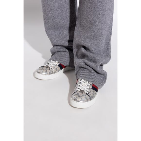 Gucci Ace GG Logo Supreme Canvas Beige Blue Silver Low Top Flat Sneaker G 14 15 - Picture 5 of 16